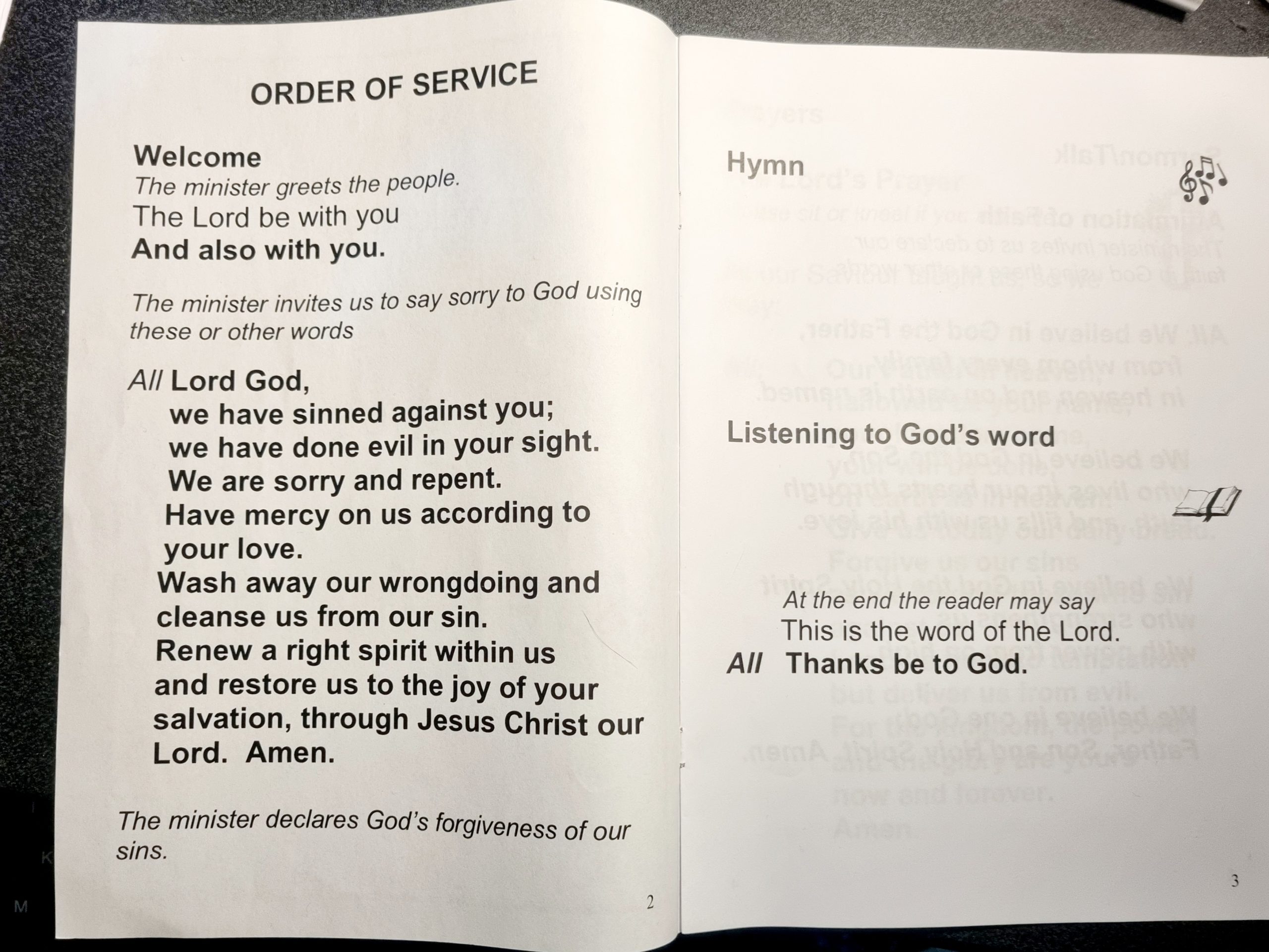 Order of service for Veronica House